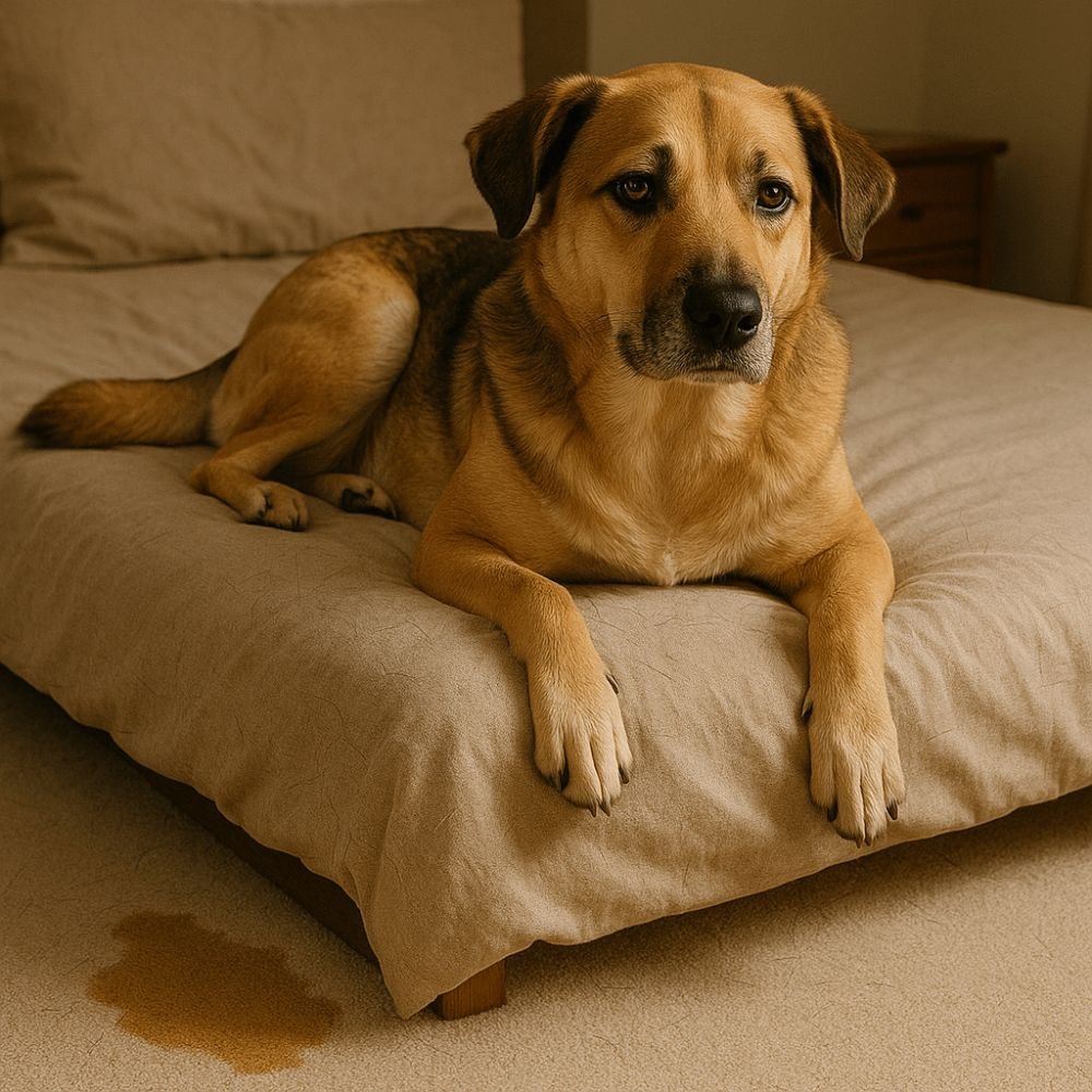 cachorro em cima da cama, pêlos, xixi, colchão, 123limpou